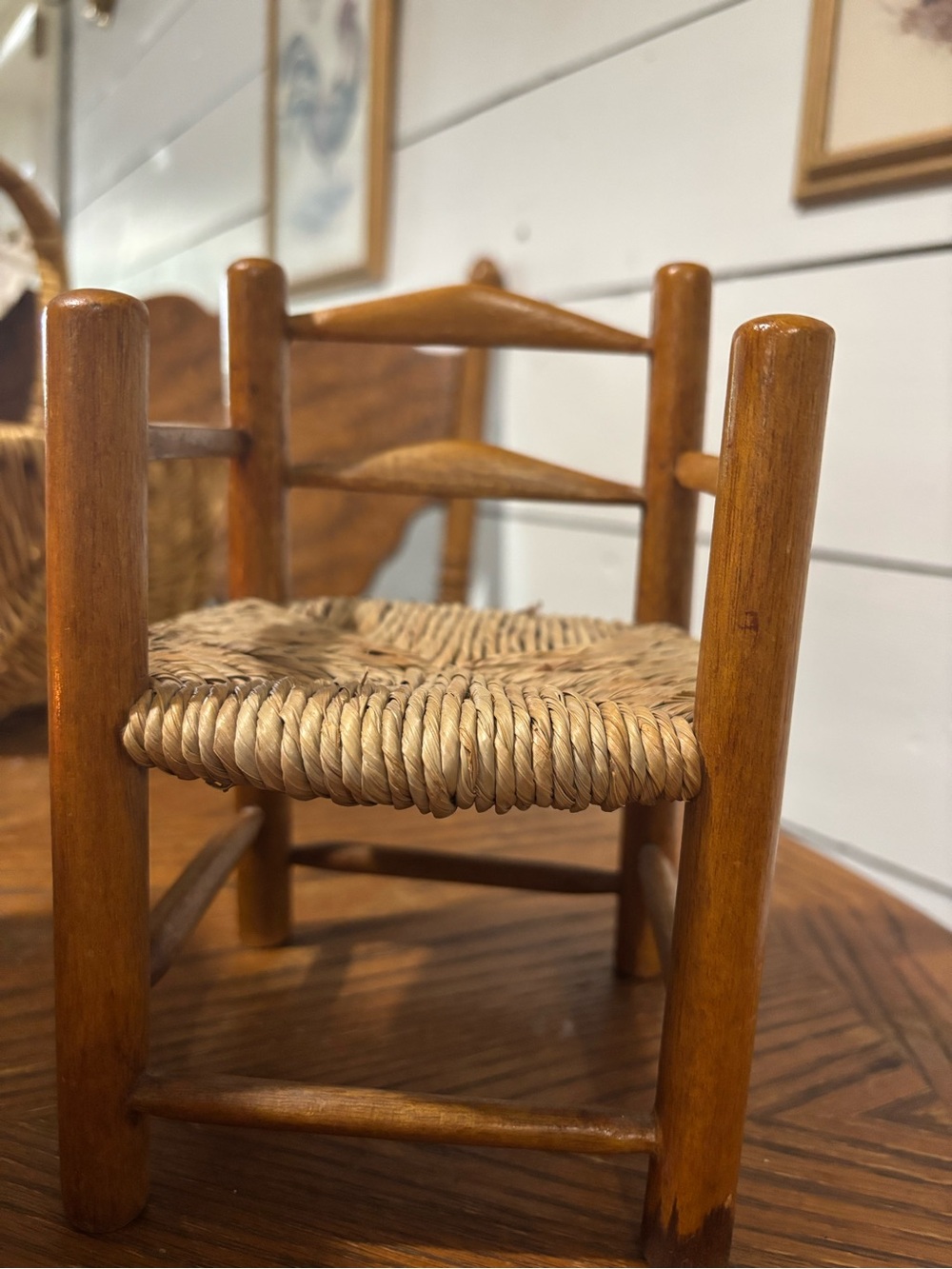 Handmade Mini Woven Doll Chair in Warm Brown